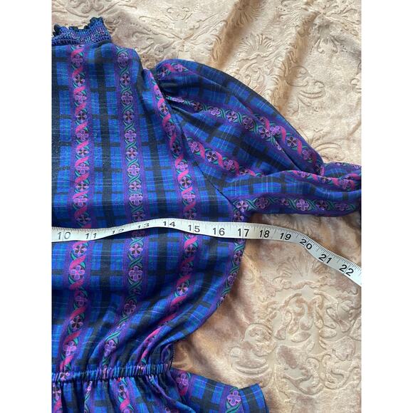 Vintage purple floral jersey knit prairie style long sleeve size xs - Picture 5 of 9